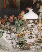 Carl Larsson Around the Lamp at Evening oil painting artist